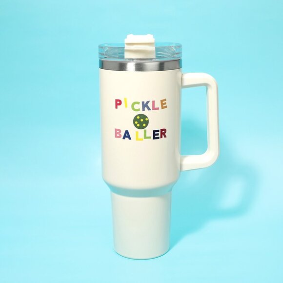 White PICKLEBALL Lovers Players 40 oz Stainless Steel Travel Tumbler Coffee Mug - Picture 5 of 5